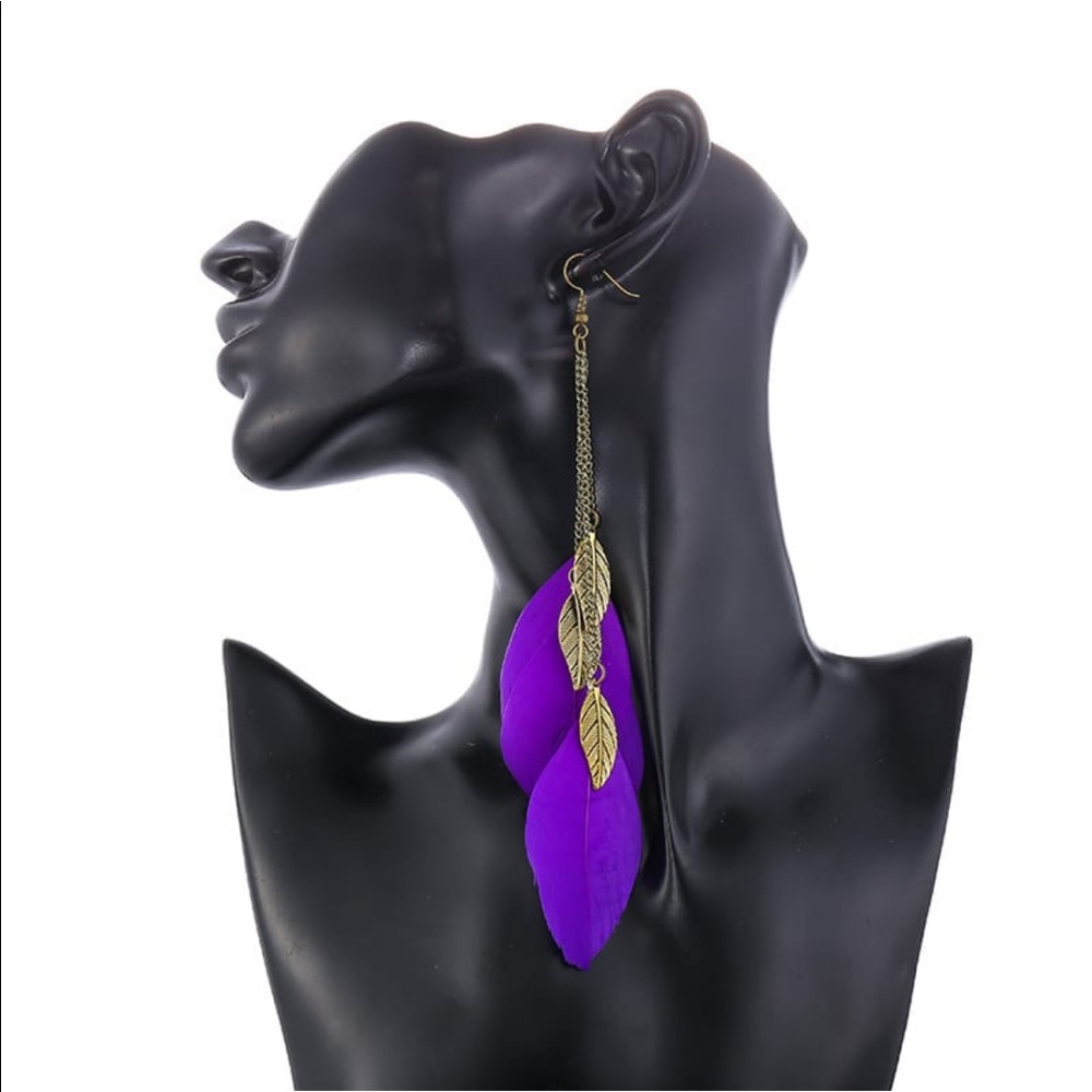 Feather Tassled Chain Earrings - Picture 2 of 2